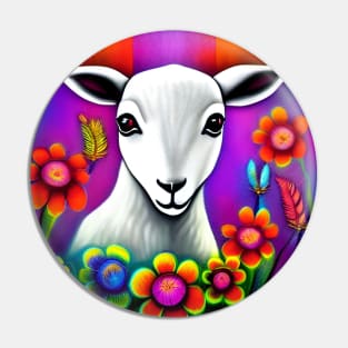 Little Lamb with Flowers and Feathers | Goat | Sheep Goat Pin