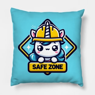 Kawaii unicorn in hardhat safe zone Pillow