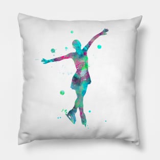 Figure Skating Watercolor Painting 3 Pillow