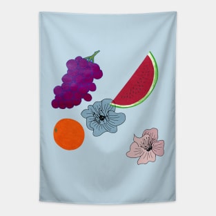 Fruits on Blue Tapestry