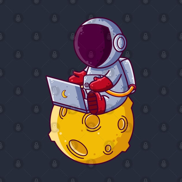 Cute Astronaut Working with Laptop on Moon Cartoon by Ardhsells