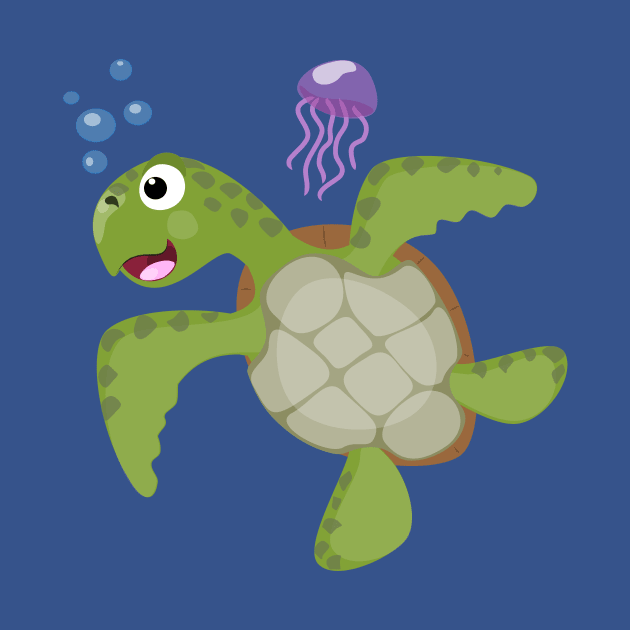 Cute green sea turtle happy cartoon illustration by FrogFactory