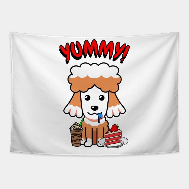 Cute brown dog is having coffee and cake Tapestry by Pet Station