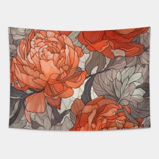 Orange and grey peonies pattern Tapestry