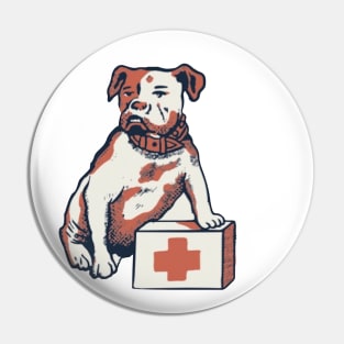 Bulldog on block with medical cross Pin