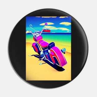 CUTE LOVELY SURREAL RETRO MOTORCYCLE ON THE BEACH Pin