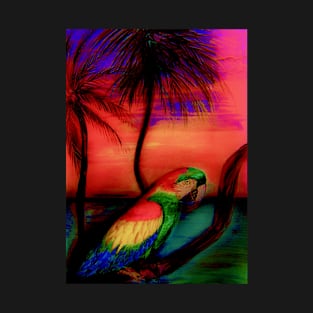 tropical sunset vibrant parrot T-Shirt