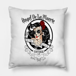 Day Of The Dead Angel De La Muerte Spanish Tattoos Ink Pillow