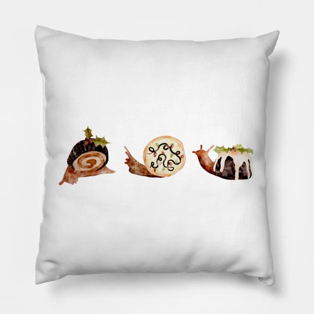 Christmas Desserts Snails Watercolor Pillow by venglehart