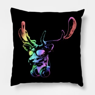 Deer DJ. Neon Cool and Funny Music Animal With Sunglasses And Headphones. Pillow