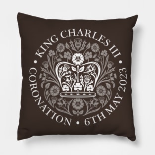 King Charles III Official Coronation Emblem white on black Pillow