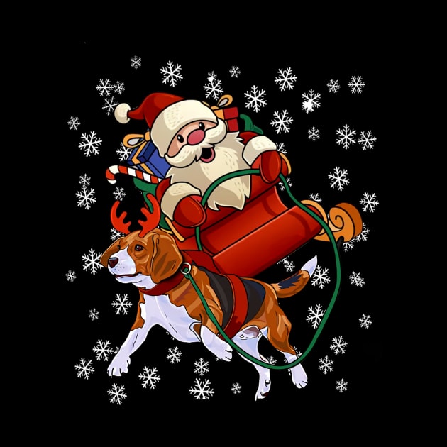 Santa Claus Riding Beagle Christmas Funny Gift by kimmygoderteart