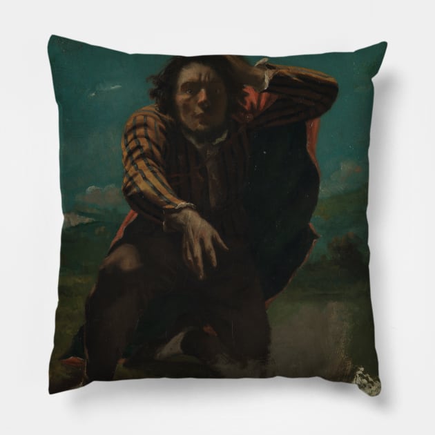 The Man Made Mad with Fear by Gustave Courbet Pillow by Classic Art Stall