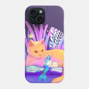 A mermaid and two cats in the night Phone Case