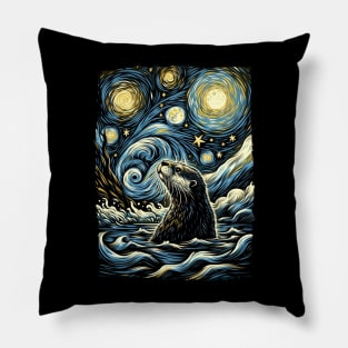 Sleek Swimmers Otter Chic, Starry Night Tee for Nature Buffs Pillow