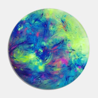 Neon Graffiti Splash Blue and Lime Abstract Artwork Pin