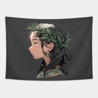 Cartoon Style Portrait - Young Woman with leafy hair Tapestry