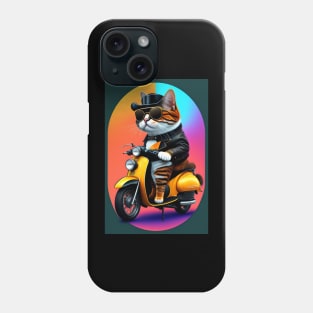 Funny cute cat drive motorcyrcle graphic design artwork Phone Case