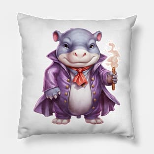 Cartoon Hippopotamus in Dracula Costume Pillow