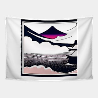 Mount Fuji flooded amidst clouds. Tapestry