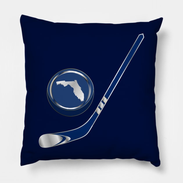 NHL - FL Navy Blue Silver White Stick and Puck Pillow by geodesyn