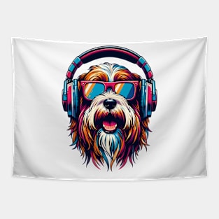 Petit Basset Griffon Vendeen Smiling DJ with Headphones Tapestry