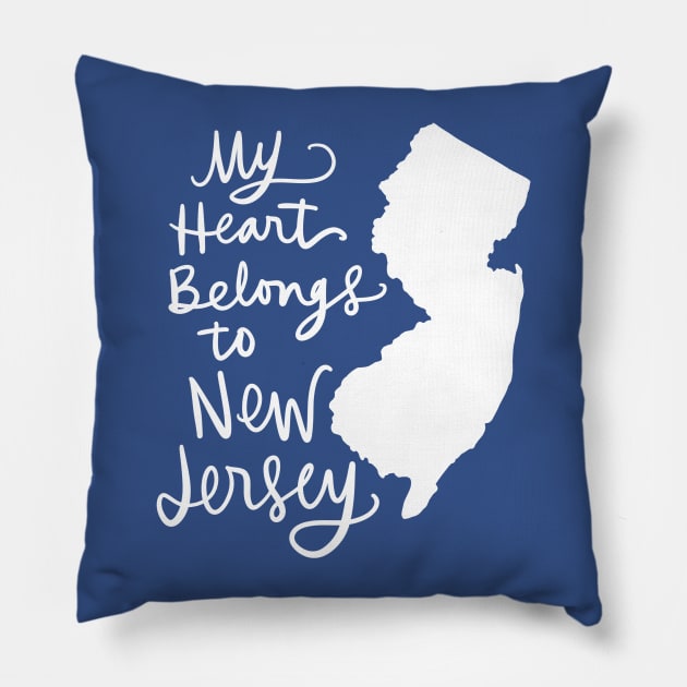 My Heart Belongs To New Jersey: State Pride Calligraphy State Silhouette Pillow by Tessa McSorley