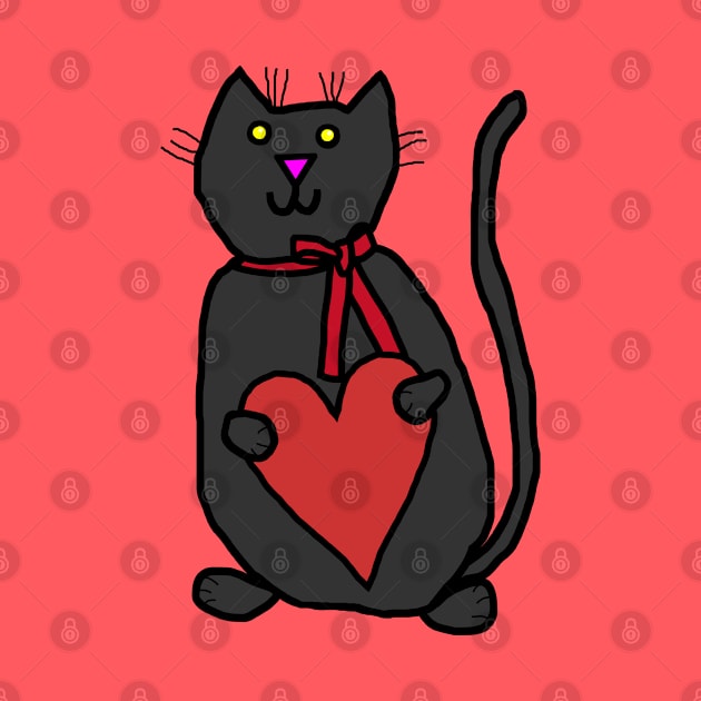 Cute Cat Holding Your Love Heart on Valentines Day by ellenhenryart