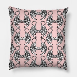 White Tiger Pattern on Pink Background Pillow