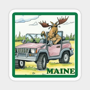 Maine Moose Driving a Jeep Magnet