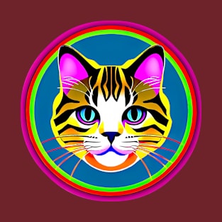 Lovely Cat Face Inside A Colorful Round Geoletrical Frame T-Shirt