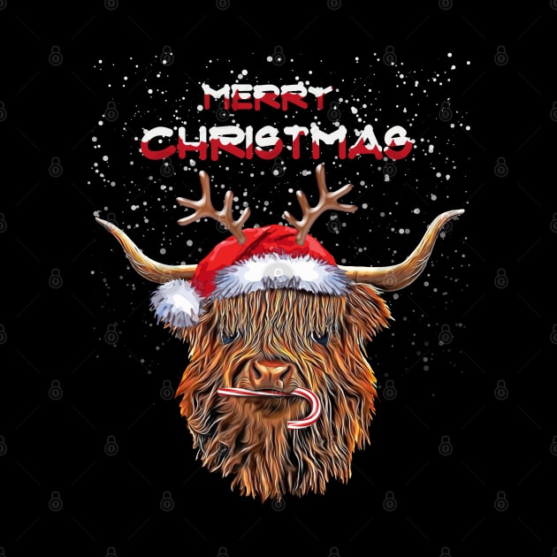 Highland cow and Merry Christmas, Christmas with cute Highland Cow by Collagedream