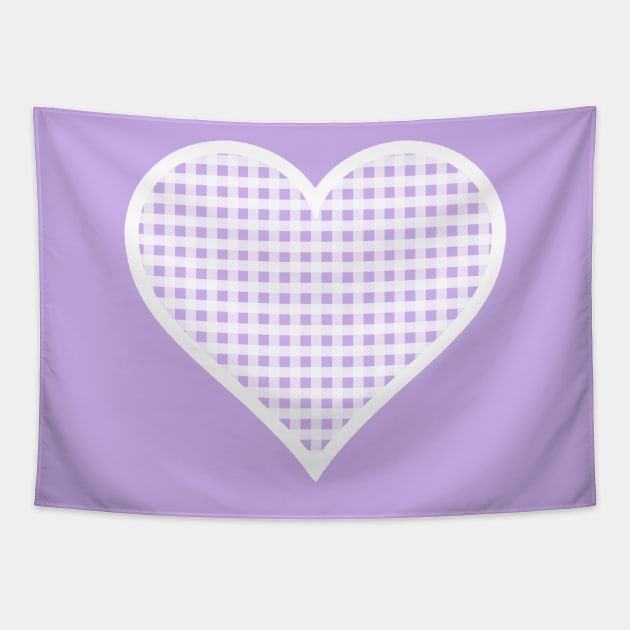 Pale Purple and White Gingham Heart Tapestry by bumblefuzzies