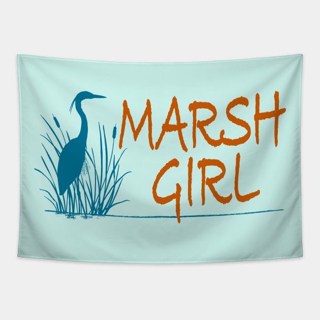 Marsh Girl (teal & tangerine) Tapestry by MotiviTees