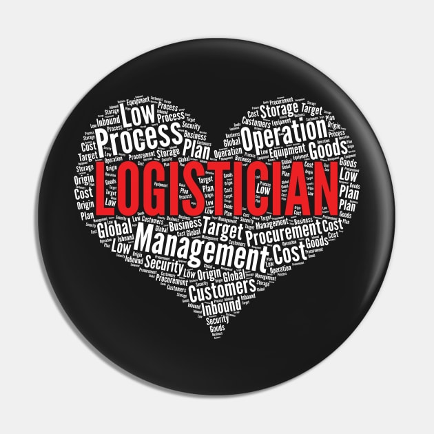 Logistician Heart Shape Word Cloud Design product Pin by theodoros20