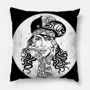 girl with tattoos and bandana Pillow