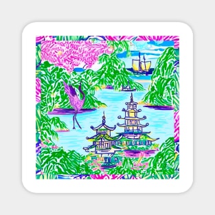 Watercolor markers chinoiserie landscape Magnet