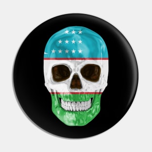 Uzbekistan Flag Skull - Gift for Uzbekistani With Roots From Uzbekistan Pin