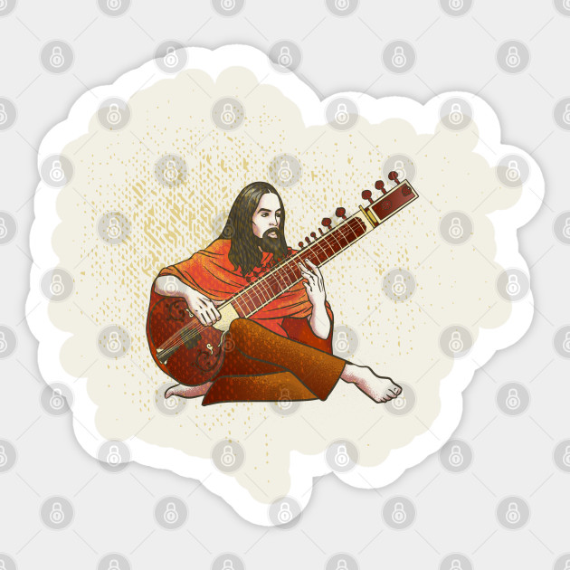 George Harrison With Sitar Sitar Sticker Teepublic