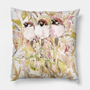 Three Sparrows in the Woods Pillow