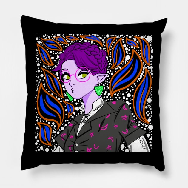 the demon witch girl in ecopop art with kawaii in dark lights Pillow by jorge_lebeau