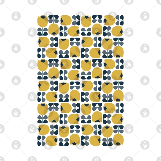 Retro Geometric Floral Pattern Navy, Grey, Mustard Yellow by tramasdesign