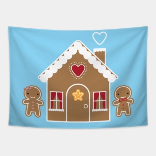 Kawaii Christmas Gingerbread House Tapestry