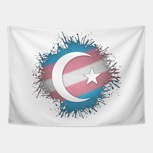 Paint Splatter Transgender Pride Flag Star and Crescent Symbol Tapestry