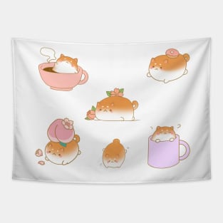 shiba tea party sticker pack Tapestry