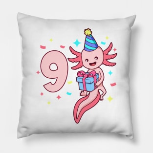 I am 9 with axolotl - girl birthday 9 years old Pillow