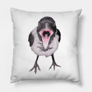 Hungry Young Crow Pillow