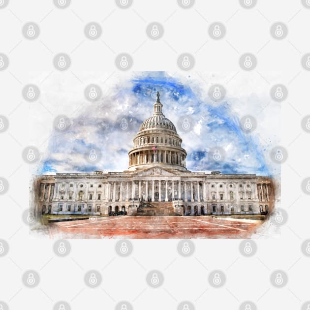 United States Capitol in Washington DC Watercolor Pastel - 03 by SPJE Illustration Photography