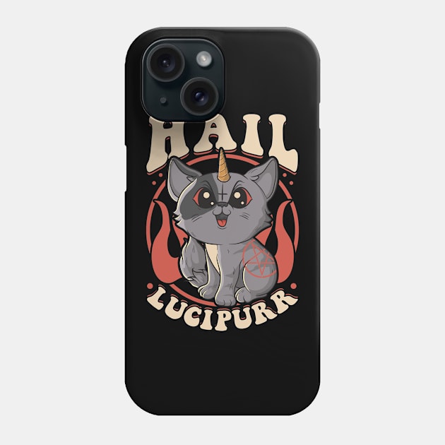 Cute & Funny Satanic Hail Lucipurr Rainbow Kitty Phone Case by theperfectpresents