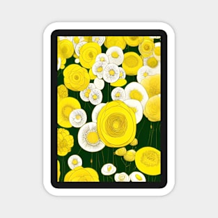 YELLOW AND WHITE FLOWERS WITH GREEN BACKGROUND Magnet